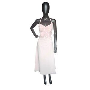 Petal Pink Chiffon Shirred Halter Party/Cocktail Midi Dress NWOT- Mori Lee